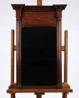 Miroir de style classique, acajou, colonnes latérales, fronton avec marqueterie, 77 x 50 cm