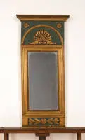 Wandspiegel, Empire, 1e derde 19e eeuw, lichtblauw en verguld, 77 x 36 cm, reparatie
