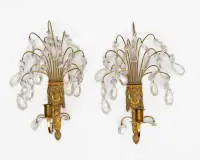 Paar wandappliques met kristallen hangers, Lodewijk XVI-stijl, Zweden, 19e eeuw, ca. 31 x 16 cm