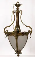 Neoclassicistische plafondlantaarn, Frankrijk, circa 1890 - 1910, verguld brons, opaalglas, H. ca. 75 cm, ø ca. 40 cm, elektra niet getest