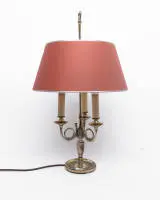 Bouillotte / Tafellamp, 3-lichts, koraalkleurige kap, H. 58 cm, ø ca. 34 cm, elektra ongecontroleerd