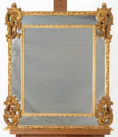 Wandspiegel, 20e eeuw, goudkleurig rocaille-decor, ca. 90 x 78 cm