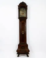 Amsterdam longcase clock, 1st half 18th c., signed "Koenraat Heck", walnut veneer, bronze "Europa on the bull"