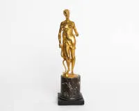 Diana, fire-gilt bronze on marble column, France, probably around 1825, approx. 33.5 cm high, partially rubbed, minimally chipped