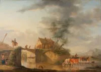 Demarne, Jean-Louis (1754 Brussel - 1829 Battignolles, historieschilder en landschapsschilder, bekend om zijn haven- en markttaferelen en landschappen met dieren. Zijn gedetailleerde schilderijen hangen vandaag in wereldberoemde musea zoals het Louvre in...