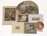 Lot of 43 copper engravings or etchings from the 18th century, various sizes and conditions, unframed, some with mat, catalog photos exemplary only