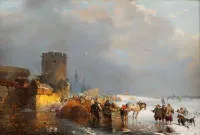 Hilgers, Carl (1818 Düsseldorf - 1890 Düsseldorf, élève de la KA Düsseldorf, préférait les motifs de paysages néerlandais et du Bas-Rhin, connu pour ses représentations hivernales),
