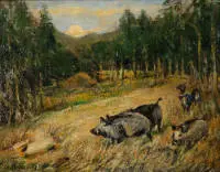 Kröner, Johann Christian (1838 Rinteln - 1911 Düsseldorf, peintre allemand de chasse et de paysage, graveur et dessinateur),