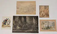 Lot de 14 aquarelles ou dessins du XIXe siècle, dimensions et états de conservation variables, non encadrés, en partie montés sur carton, photos du catalogue à titre d'exemple