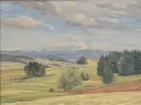 Reifferscheid, Heinrich (1872 Breslau - 1945 Niederdollendorf), "Sommer im Allgäu", huile sur bois, monogrammé et daté HR 24, 32 x 43,5 cm