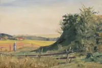 Reifferscheid, Heinrich (1872 Breslau - 1945 Niederdollendorf), "Landschaft bei Probstried", huile sur bois, monogrammé et daté HR 20, 22 x 32 cm