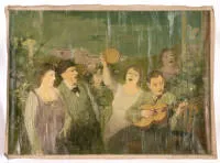 Stock, Franz (1896 Culm - 1970 Berlin), "Towarzyski wieczór pieśni", olej na płótnie, sygnowany prawy dolny róg F. Stock, 105 x 140 cm, bez blejtramu