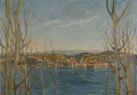 Uhlig, Michael (20e s.), "Paysage lacustre", huile sur toile, signée et datée en bas à droite Michael Uhlig 57, 71 x 100 cm