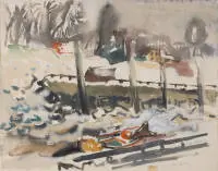 Colberg, Willy (1906 Hambourg - 1986 Hambourg), "Sans titre (Paysage hivernal)", aquarelle sur papier, signée en bas à droite Willy Colberg, 46,5 x 58,5 cm, encadrée sous verre