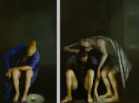 Stelzmann, Volker (né en 1940 à Dresde), pendants "Kerzen", huile sur toile, monogrammés, datés V.S. 93 HMF à Berlin, 180 x 140 cm et 180 x 100 cm
