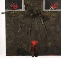 Tumarkin, Igael (1933 Dresde - 2021 Tel Aviv), "Für Günewald III", technique mixte sur toile, signée et datée en bas à gauche 91 Tumarkin, verso signée, datée et inscrite Tumarkin 91 für Günewald III, 128.5 x 128 cm