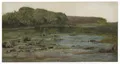 Christian Friedrich Gille « Rive de fleuve avec buissons » (vue sur l'Elbe à marée basse ?). Vers 1840.