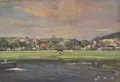 Paul Wilhelm "Elblandschaft mit Blick auf Schloss Seußlitz". Um 1930.
