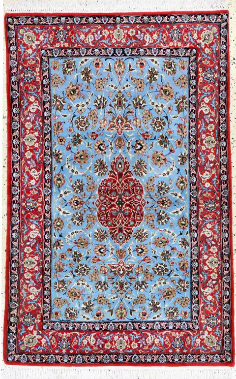 Ispahan fin, Perse, fin du 20e siècle, laine Kork avec et sur soie, env. 173 x 110 cm