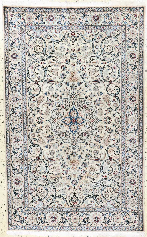 Nain fin (6 La), Perse, fin du 20e siècle, laine Kork avec soie, env. 197 x 126 cm, ca