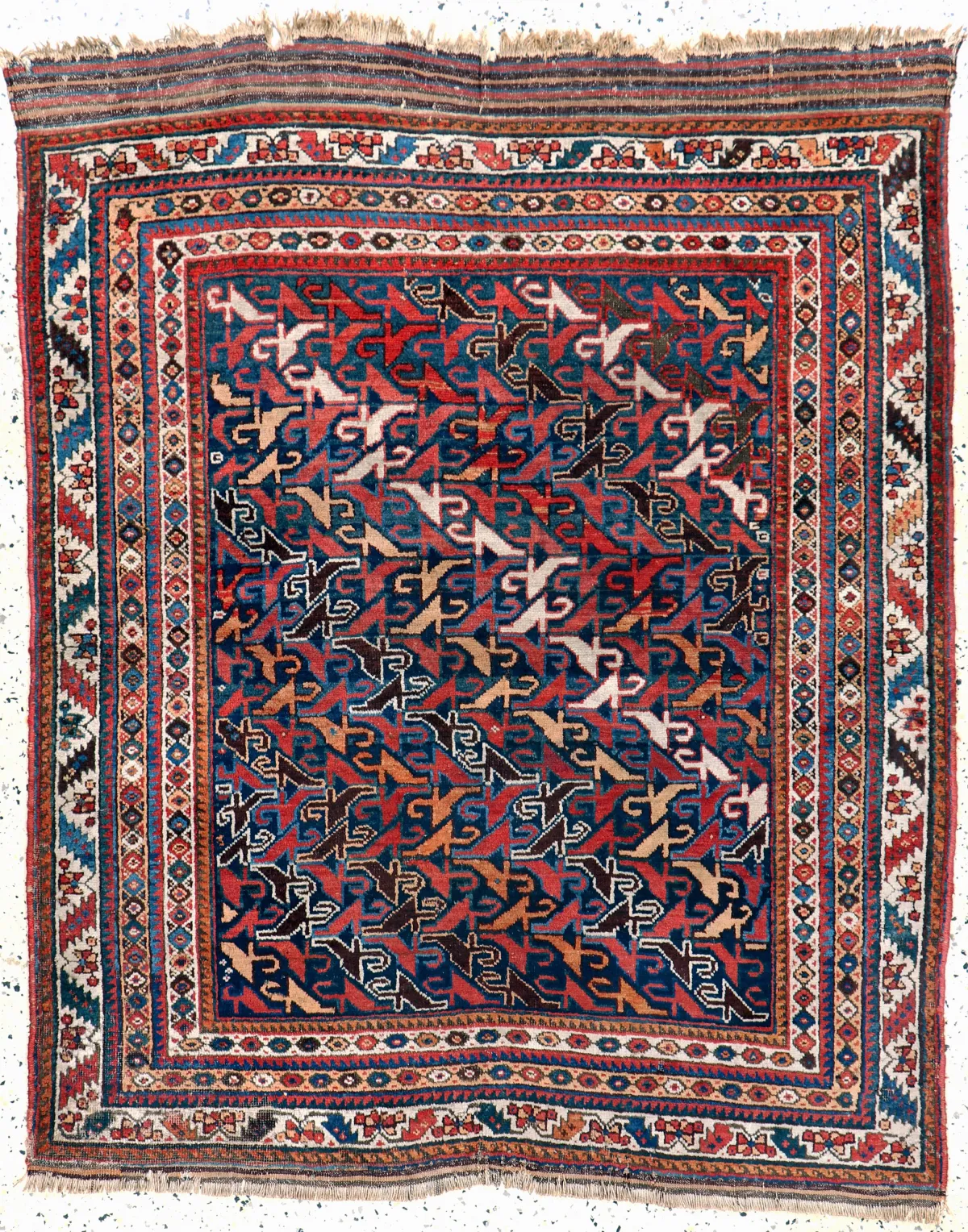 Khamseh antik, Persien, 19.Jhd, Wolle auf Baumwolle, ca. 150 x 123 cm, Mottenfraß,