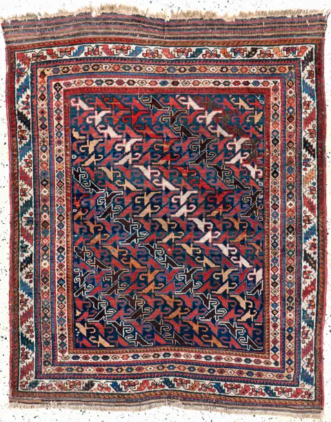 Khamseh antique, Perse, 19e s., laine sur coton, env. 150 x 123 cm, mites