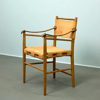 Armchair, oak, leather, 1950s, Germany.