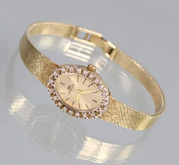 Gouden 585 diamanten armbandhorloge