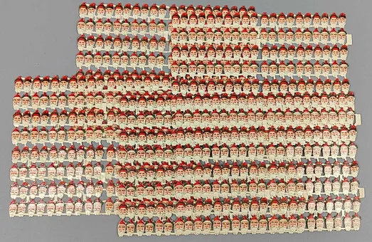 10 alte Bögen Oblaten Weihnachtsmann Köpfe.