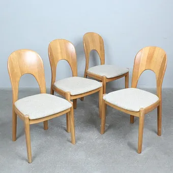 NIELS KOEFOED for Koefoeds Hornslet, four dining chairs, model '' Morten'' oak, wool, Denmark, 1970s.
