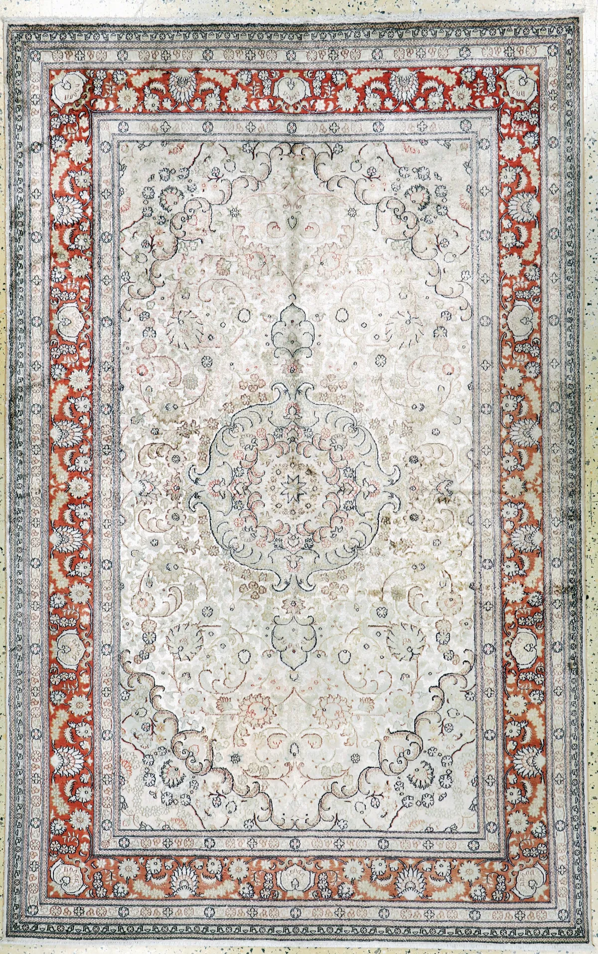 Kaschmir Seide, Indien, Mitte 20.Jhd, reineNaturseide, ca. 240 x 154 cm, EHZ: 2