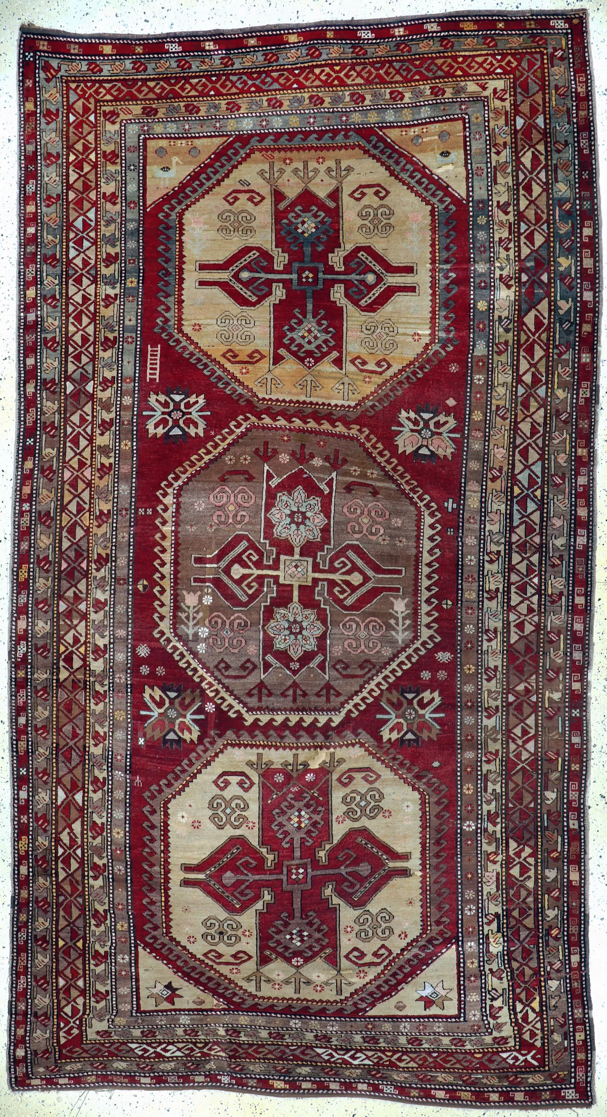 Kazak antik, Türkei, um 1900, Wolle auf Wolle, ca. 370 x 200 cm, EHZ: 3(restauriert)