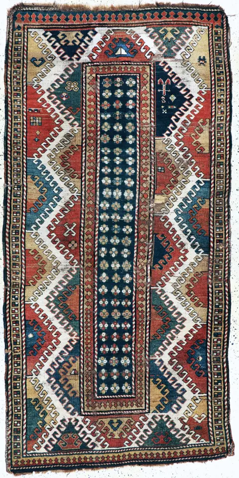 Антикварный "Borchalu" Kazak, Кавказ, XIX в., шерсть на шерсти, ок. 265 x 134 см, EHZ: 4