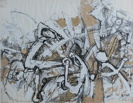 UNKNOWN ARTIST. Mixed media on paper '' Abstract Collage '' (1989).