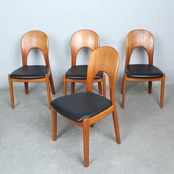 NIELS KOEFOED for Koefoeds Hornslet, four dining chairs, model '' Morten'' oak, faux leather, Denmark, 1970s.