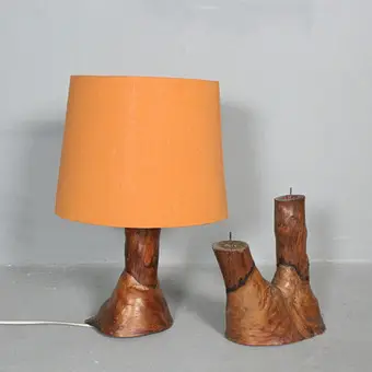 Brutalist table lamp and candle holder.