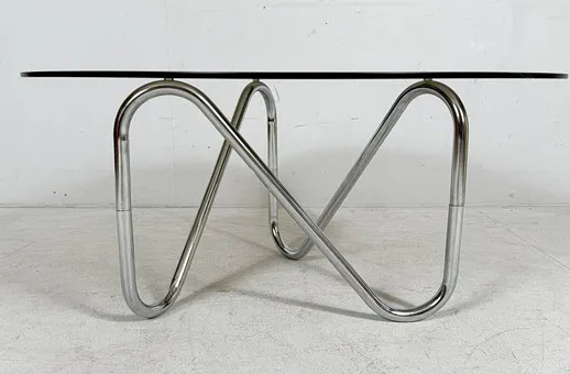 Table basse française en acier tubulaire, années 1970