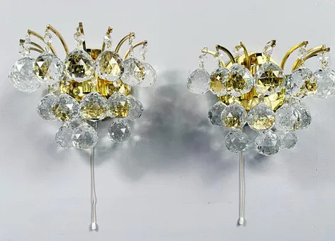 Sada 2 nástěnných lamp s křišťálovými skly od Ernst Palme, Hollywood Regency, Německo, 1960s.