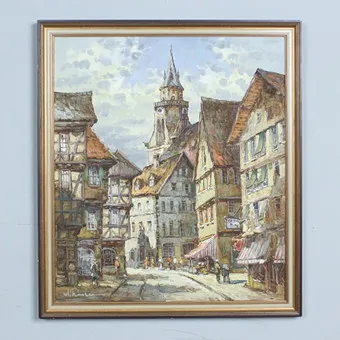 AUGUST ALEXANDER WENDEHALS (1934-2003). Olej na płótnie, '' Biała Wieża w Rothenburg ob der Tauber ''.