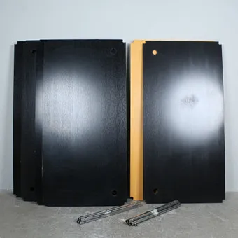 USM Haller, Konvolut 6 Tischplatten und 8 Tischbeine, verchromtes Stahlrohr, Holz.