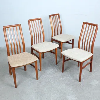 KAI KRISTIANSEN. for Preben Schou Andersens, four chairs, model '170', teak, wool, 1960s, Denmark.