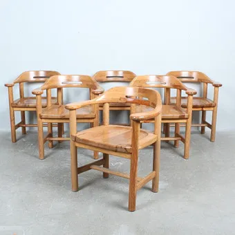 RAINER DAUMILLER & POULTRIES PEDERSEN. Six armchairs for Grammrode, pine, 1990s, Denmark.