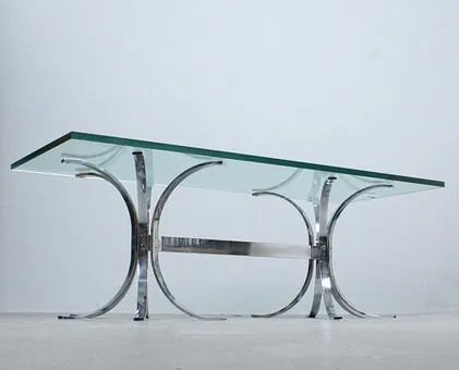 Table basse Mid-Century, acier, verre, années 1970.