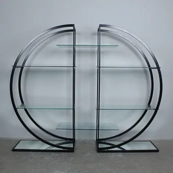 Regal / Raumteiler / Runde Etagere, Art Deco, Metall, Glas.