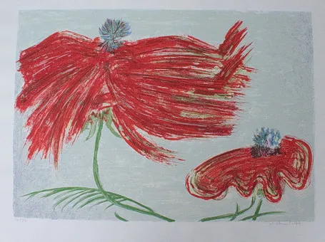 MICHAEL HEINDORFF (1949). 'Rote Blüten', lithograph, limited edition, Ed. 4/30, signed.