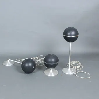 GRUNDIG. Tři kulové reproduktory, model 'Audiorama', kov, ocel, chromované, 70. léta, Německo (3).