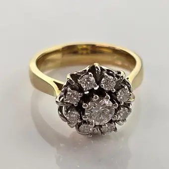 Diamantový prsten ve tvaru květiny - žluté / bílé zlato 585/000 (14K).