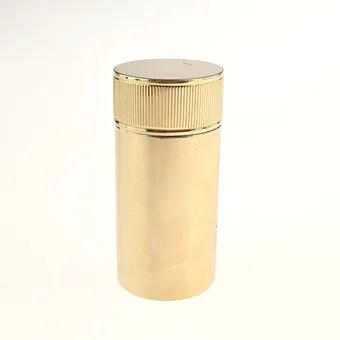 14K gold box, cylindrical wall with screw cap.