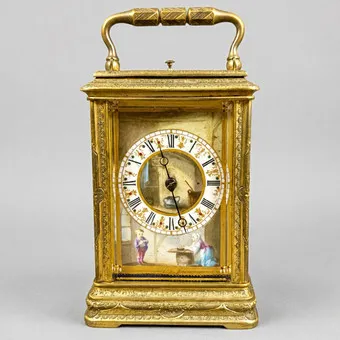 Orologio da viaggio francese Napoleone III per il mercato inglese, circa 1870.