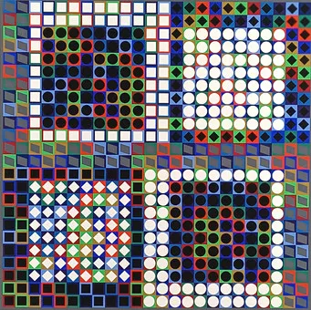 Vasarely, Victor. Composition cinétique, sérigraphie couleur sur papier.
